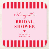 Retro Roze & Rode Strepen Bruiloft Custom Kartonnen Onderzetters (Voorkant)