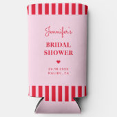 Retro Roze & Rode Strepen Bruiloft Custom Seltzer Blikjeskoeler (Voorkant)