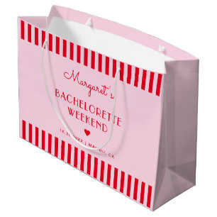 Retro Roze & Rode Strepen Meisje-voor-de-leidster Groot Cadeauzakje