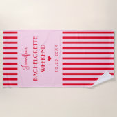 Retro Roze & Rode Strepen Meisjesuitje Strandlaken (Voorkant)