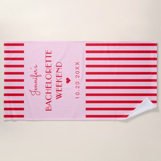 Retro Roze & Rode Strepen Meisjesuitje Strandlaken (Voorkant)