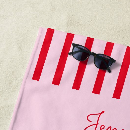 Retro Roze & Rode Strepen Meisjesuitje Strandlaken (In situ)