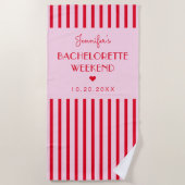 Retro Roze & Rode Strepen Meisjesuitje Strandlaken (Voorkant)