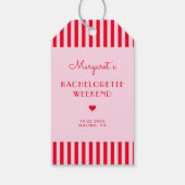 Retro roze & rode strepen vrijgezellenweekend cadeaulabel (Achterkant)