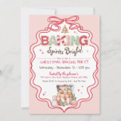 Retro Roze & Rode strik Kerst Cookie Baking Party Kaart (Voorkant)