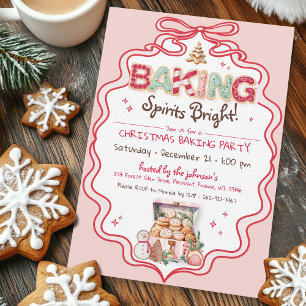 Retro Roze & Rode strik Kerst Cookie Baking Party Kaart