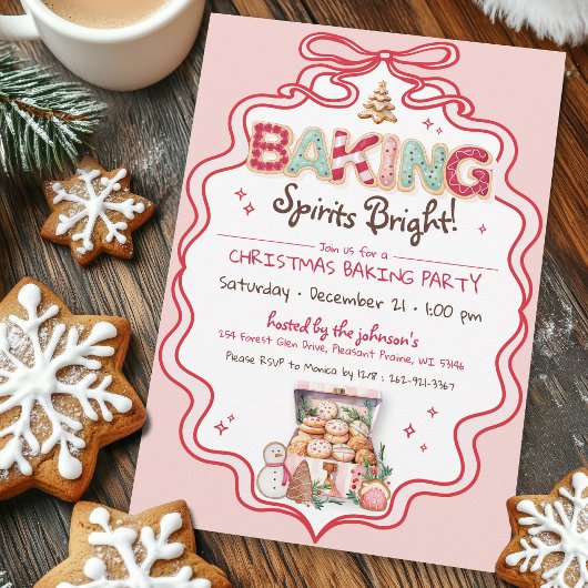 Retro Roze & Rode strik Kerst Cookie Baking Party Kaart