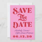 Retro roze rode trouwdag save the date (Voorkant)