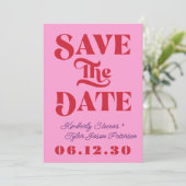 Retro roze rode trouwdag save the date (Staand voorkant)