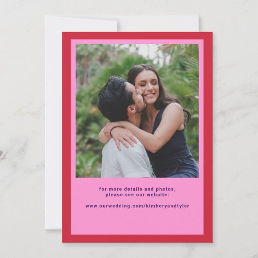 Retro roze rode trouwdag save the date (Achterkant)