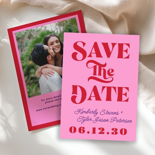 Retro roze rode trouwdag save the date