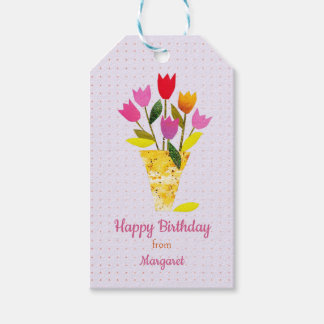 Retro Roze Rode Tulpen Pastellavendel Bedankt Cadeaulabel