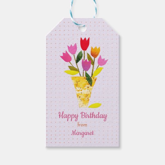 Retro Roze Rode Tulpen Pastellavendel Bedankt Cadeaulabel (Voorkant)