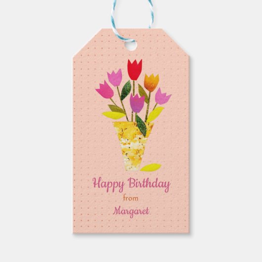 Retro Roze Rode Tulpen Pastellavendel Bedankt Cadeaulabel (Voorkant)