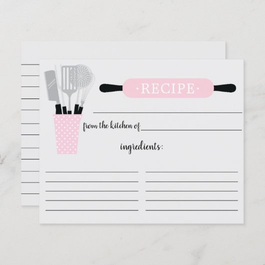 Retro Roze rolletje keukengereedschappen Recipcard (Voorkant / Achterkant)