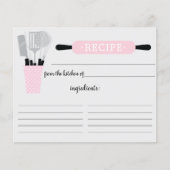 Retro Roze rolletje keukengereedschappen Recipcard (Voorkant)