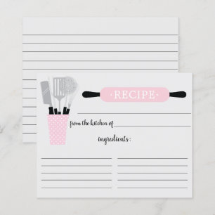 Retro Roze rolletje keukengereedschappen Recipcard