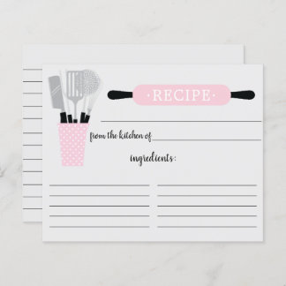Retro Roze rolletje keukengereedschappen Recipcard