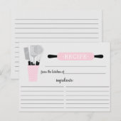 Retro Roze rolletje keukengereedschappen Recipcard Briefkaart (Voorkant / Achterkant)