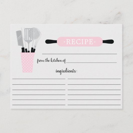 Retro Roze rolletje keukengereedschappen Recipcard Briefkaart (Voorkant)