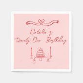 Retro Roze Rood 21e Hand Getrokken Taart Boog Verj Servet (Voorkant)