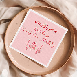 Retro Roze Rood 21e Hand Getrokken Taart Boog Verj Servet