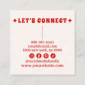 Retro Roze Rood Bold 70's Groovy Geruit Vierkante Visitekaartje (Achterkant)