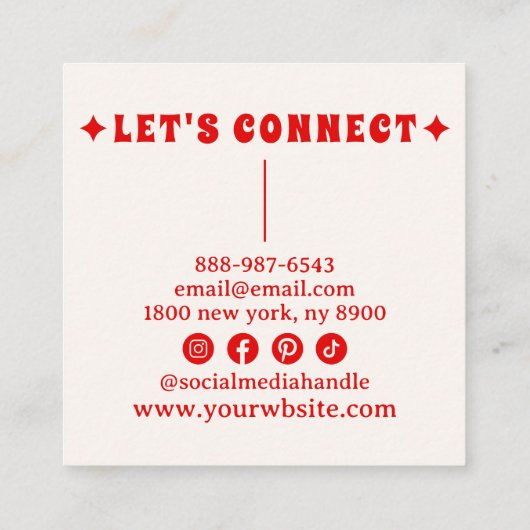 Retro Roze Rood Bold 70's Groovy Geruit Vierkante Visitekaartje (Achterkant)