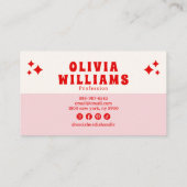 Retro Roze Rood Bold Groovy Trendy Girly Geruit Visitekaartje (Achterkant)