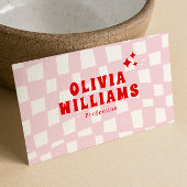 Retro Roze Rood Bold Groovy Trendy Girly Geruit Visitekaartje