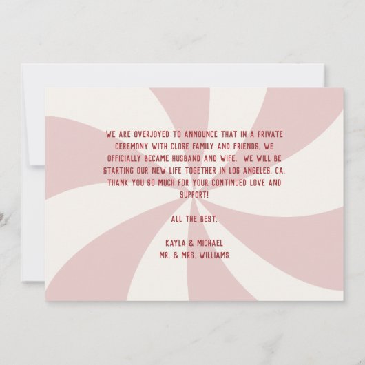 Retro Roze Rood & Cream Gewoon Getrouwd Foto Bruil Aankondiging (Achterkant)