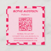 Retro roze & rood dambord QR-code Vierkante Visitekaartje (Achterkant)