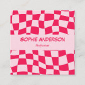 Retro roze & rood dambord QR-code Vierkante Visitekaartje (Voorkant)