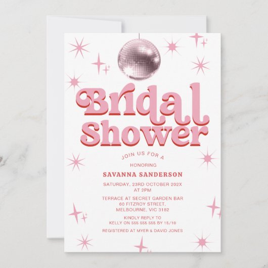 Retro Roze Rood Disco Ball Vrijgezellenfeest Kaart (Voorkant)