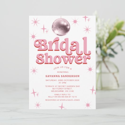 Retro Roze Rood Disco Ball Vrijgezellenfeest Kaart (Staand voorkant)