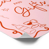 Retro roze rood geïllustreerd teken vrijgezellenfe poster (Hoek)