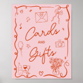 Retro roze rood geïllustreerd teken vrijgezellenfe poster (Voorkant)