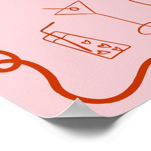 Retro roze rood geïllustreerd welkom vrijgezellenf poster (Hoek)