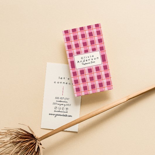 Retro Roze Rood Geruit Quirky Boho Girly Fun Visitekaartje