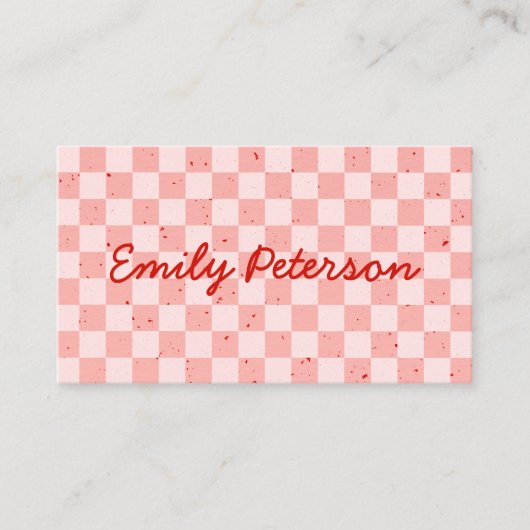 Retro Roze Rood Geruit Visitekaartje (Voorkant)