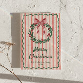 Retro Roze Rood Groen Getrokken Krans Boog Kerstmi Feestdagenkaart