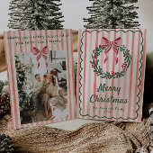 Retro Roze Rood Groen Getrokken Krans Boog Kerstmi Feestdagenkaart