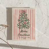 Retro Roze Rood Groen Getrokken Linten Boom Kerstm Feestdagenkaart