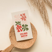 Retro Roze Rood Groen QR Code Groovy Floral Boho Visitekaartje