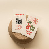 Retro Roze Rood Groen QR Code Groovy Floral Boho Visitekaartje