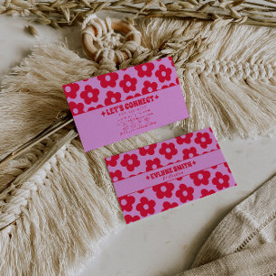 Retro Roze Rood Groovy Bloem Boho Meisjesachtig Tr Visitekaartje