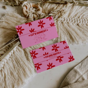 Retro Roze Rood Groovy Bloem Boho Meisjesachtig Tr Visitekaartje
