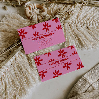 Retro Roze Rood Groovy Bloem Boho Meisjesachtig Tr Visitekaartje