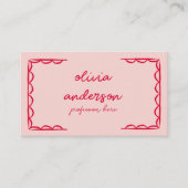 Retro Roze Rood Handgeschreven Tekening Eigenzinni Visitekaartje (Voorkant)