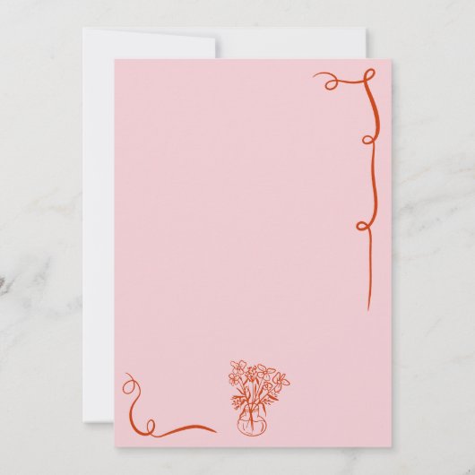 Retro roze rood handgetekend geïllustreerd vrijgez kaart (Achterkant)